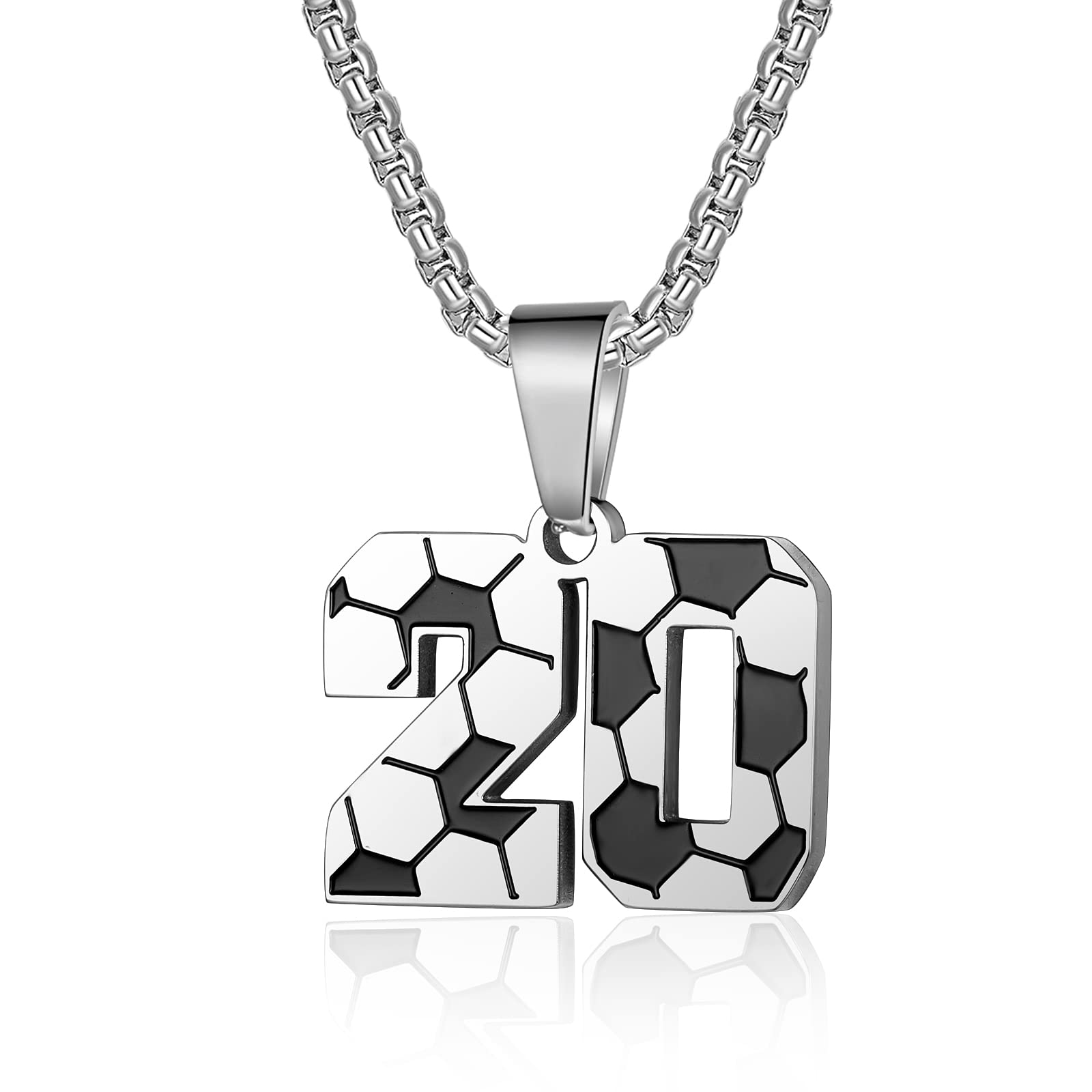 ZRAY Soccer Number Necklace for Men Soccer Charm Pendant Stainless Steel Silver Chain 22+2 inch Personalized Soccer Gift for Men Women