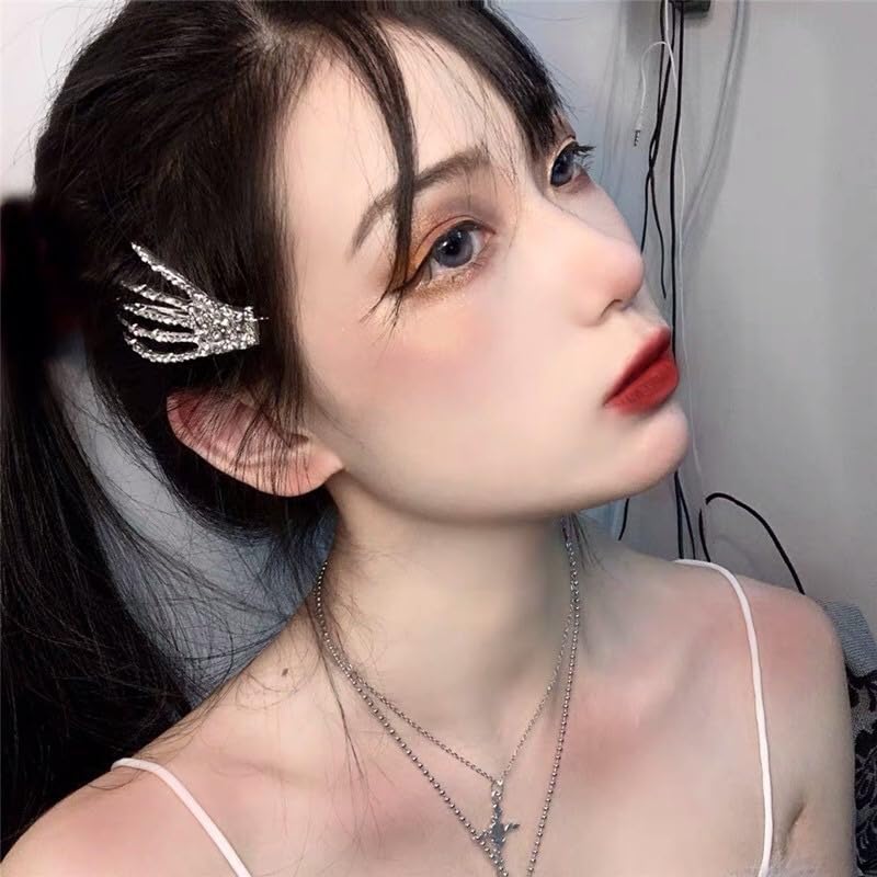 Miniatura 3 de Pinzas para el cabello de Halloween con diseño de esqueleto para mujeres y niñas, pinzas para el pelo de calavera con diamantes de imitación,