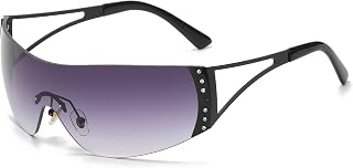 Wrap Around Y2K Sunglasses For Women Men Shield Rimless Sunglasses Gradient Lens Sun Glasses
