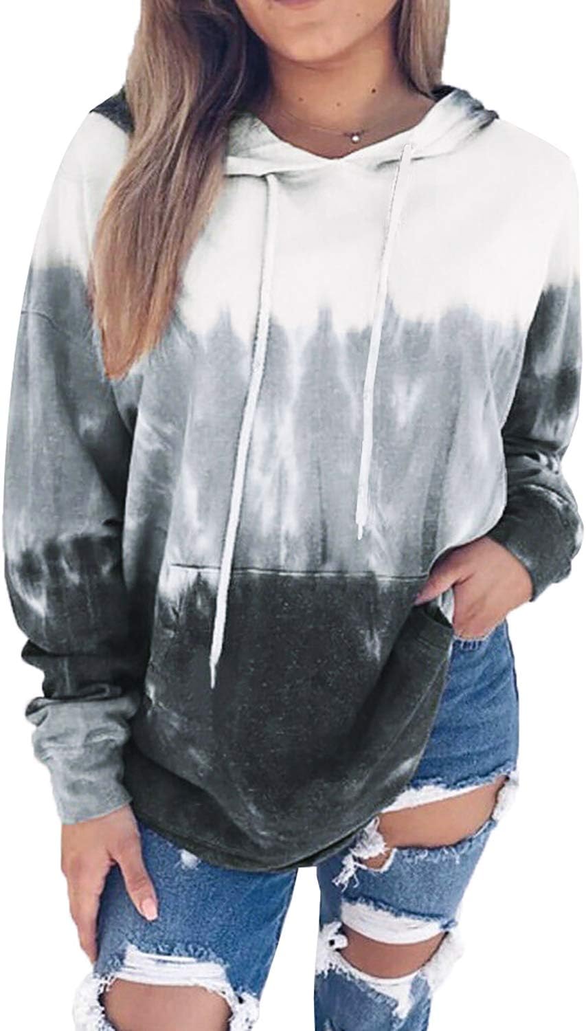 Women Tie Dye Print Cowl Neck Long Sleeve Drawstring Pullover Hoodies Sweatshirts with Pocket