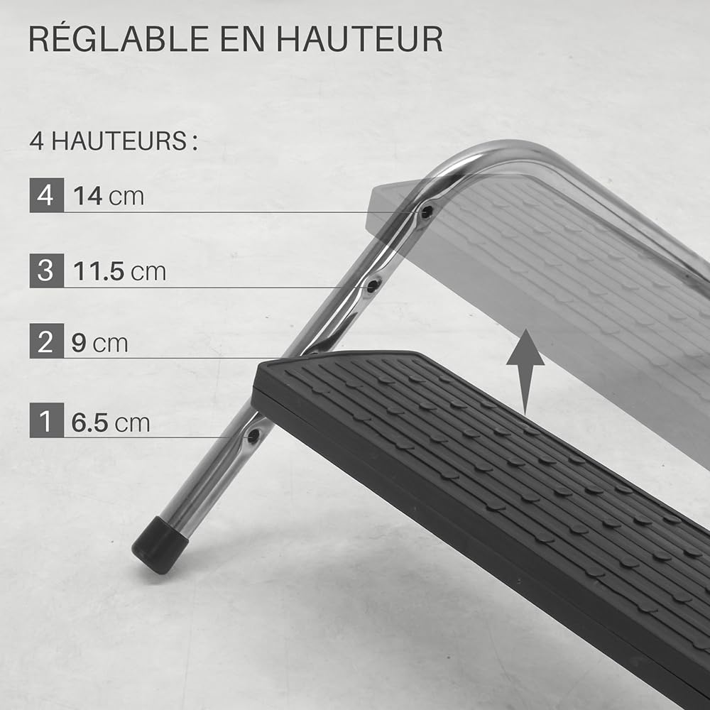 Repose Pieds de Bureau Réglable – Réglable 4 Hauteurs - Plateau Articulé toutes inclinaisons Antidérapant – Structure Acier Chromé –Ergonomie et Confort au Travail
