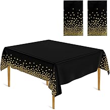 KELYDI 2 Pack Disposable Table Cloth, Dot Black Gold Tablecloth, Confetti Rectangle Table Cloths, Table Cover for Party Birthday Christmas Weddings (54×108 Inches) (Black Gold)