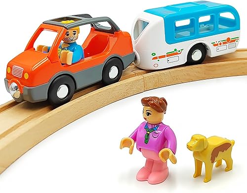 Juego de trenes magnéticos y autos de madera, accesorios de tren, estación de tren para niños de 3 a 5 años, juegos de trenes de madera para niños