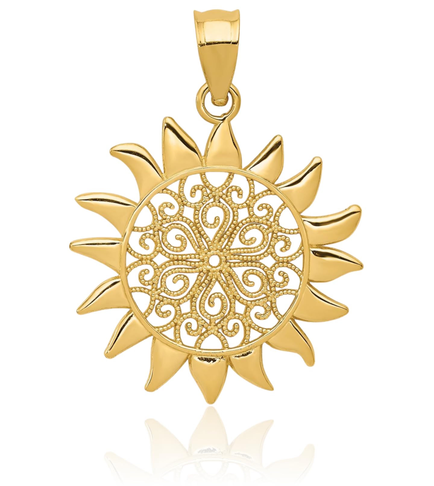 IceCarats 14K Solid Gold Filigree Sun Pendant