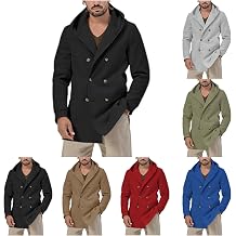 Thatrich Windbreaker Jackets for Men with Hood Lightweight Double Breasted Overcoat Casual Oversized Pea Coat 2025 Trenchcoat