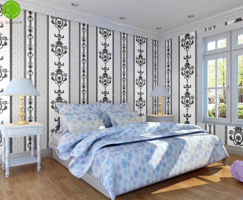 Image of Green Floral Peel and Stick Wallpaper Elegant Lillies Bedroom LIVINGROOM PVC SELF Adhesive Wallpaper 200 * 45CM-9SQFT (Black and White Floral)