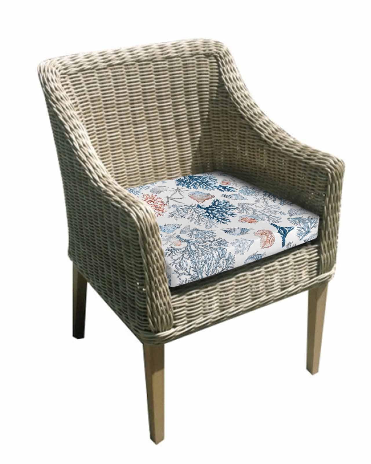 2 Pack Red Blue Coral Waterproof Cushion Covers with Ties, Outdoor Patio Chaise Lounge Chair Seat Cushion Slip Covers Replacement(Only Cover) Summer Ocean Coastal Starfish Shells 22