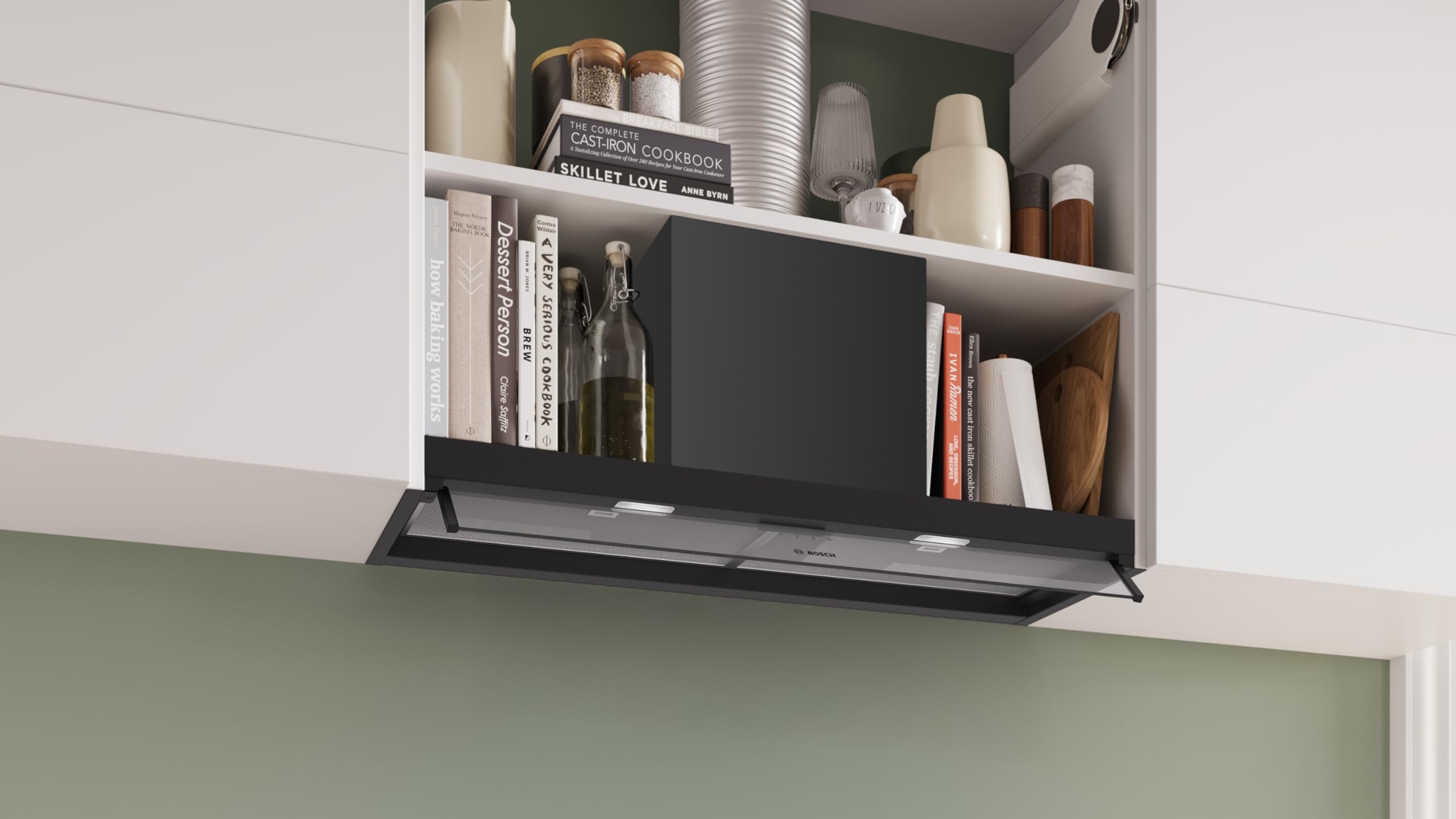 Serie 4, Integrierte Designhaube, 90 cm, Klarglas, Mattschwarz, DBB95CC60