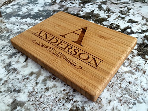 Qualtry - Personalized Mini Wood Cutting Boards - Perfect Gifts For Weddings, Bridal Showers, and Housewarmings - (6 x 8 Single Tone Bamboo Rectangular, Anderson Design)
