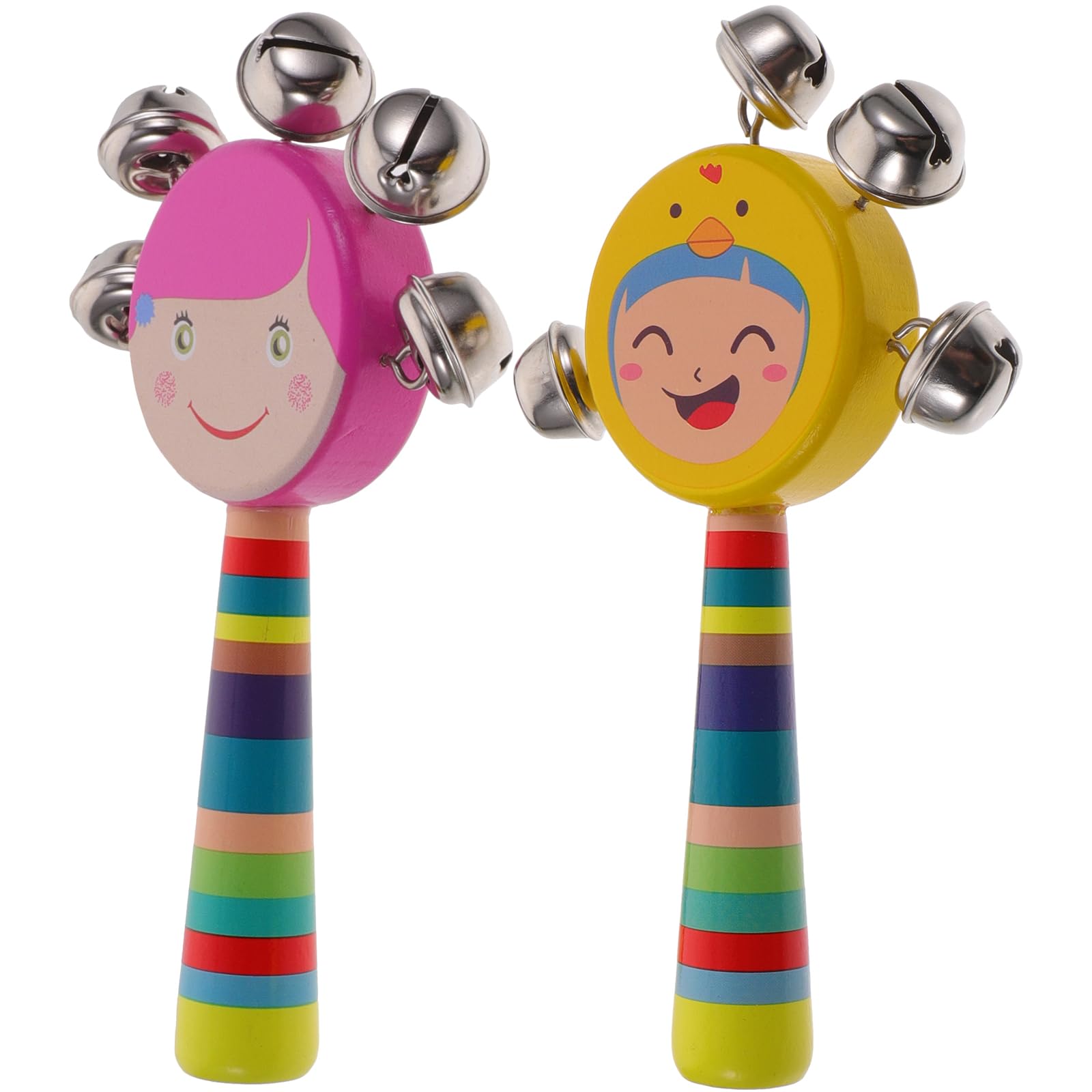 Wrist Band Jingle Bells 2pcs Wood Jingle Rattle Bell Handheld Children Rattle Toys Baby Grip Training Toy for Baby Nursing Supplies Christmas Stick