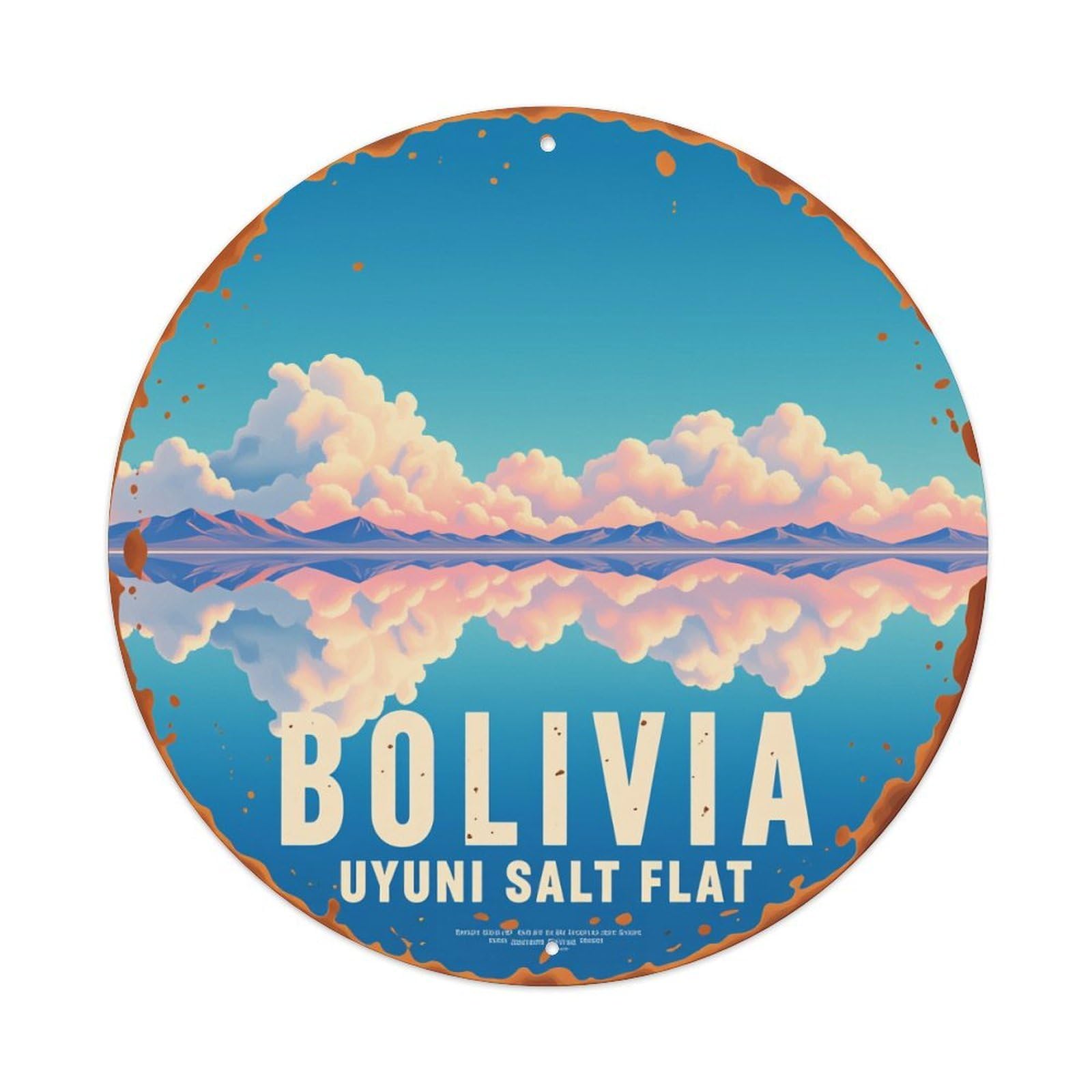 Bolivia Uyuni Salt Flat Sky Reflection Round Tin Sign Vintage Style Metal Sign Home Bar Garden Wall Plaque Decor Metal Poster 8x8 Inch