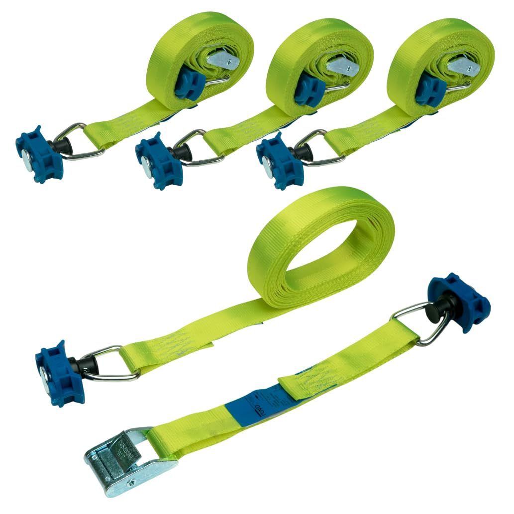 LOADCARE 4er Set 4m Zweiteiliger Spanngurt mit Klemmschloss Befestigungsgurt Schnellspanngurt für Airlineschine Zurrschiene 175 daN (gelb)