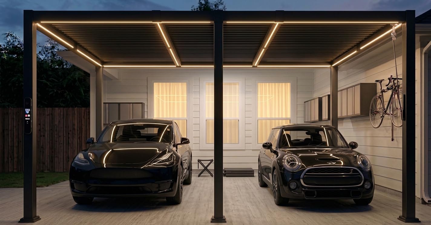 PURPLE LEAF Outdoor Louvered Pergola 11' x 21' Aluminum with LED Bronze