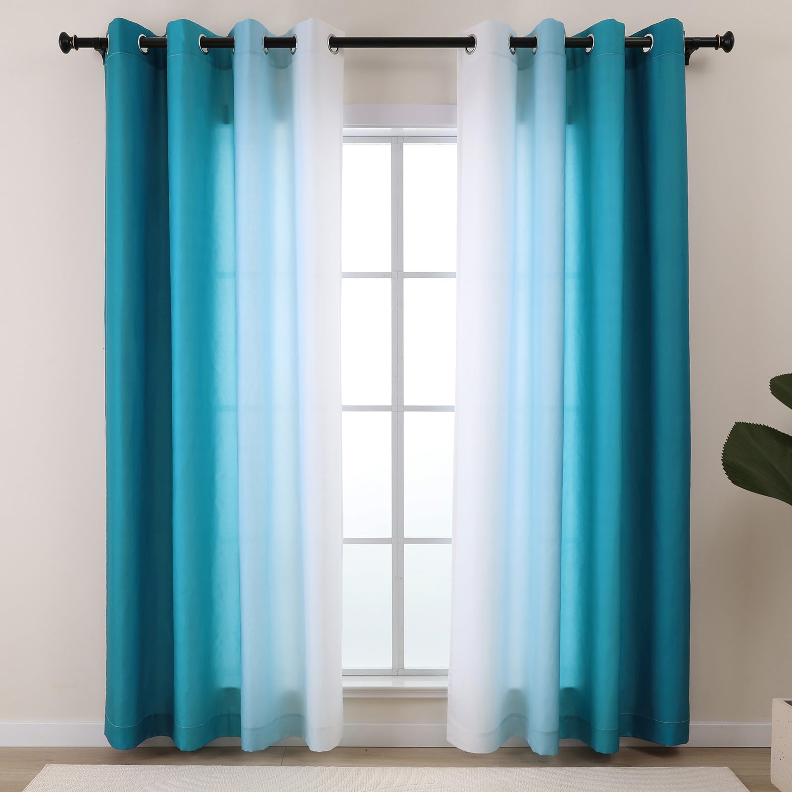 L.Z.E Teal and White Ombre Privacy Curtains 96 Inches Long 2 Panels Set Teal Green Light Filtering Non-See-Through Curtains & Drapes for Living Room