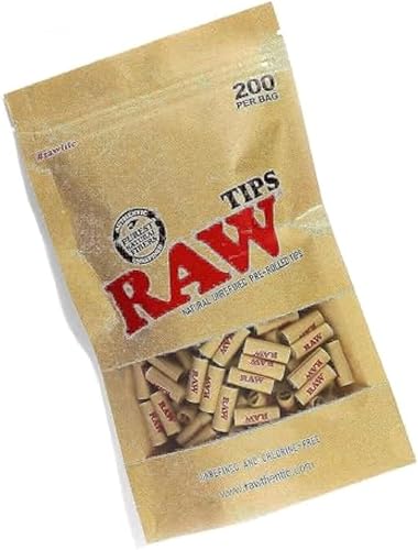 RAW Puntas de filtro preenrolladas naturales sin refinar - 1 bolsa de 200 puntas