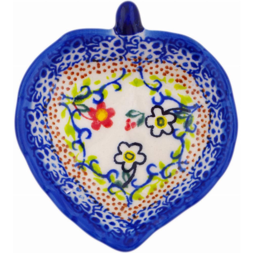 Authentic Polish Pottery Tea Bag or Lemon Plate in Floral Trio Design Handmade in Boles?awiec Poland + Certificate of Authenticity