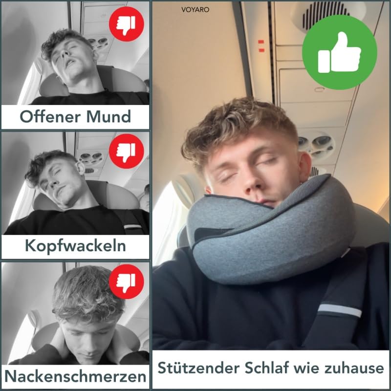 voyaro SnoozeLoop nackenkissen - Ergonomisches & Komprimierbares Reisekissen mit 360° Nackenstütze für Reisen, Auto und Zuhause