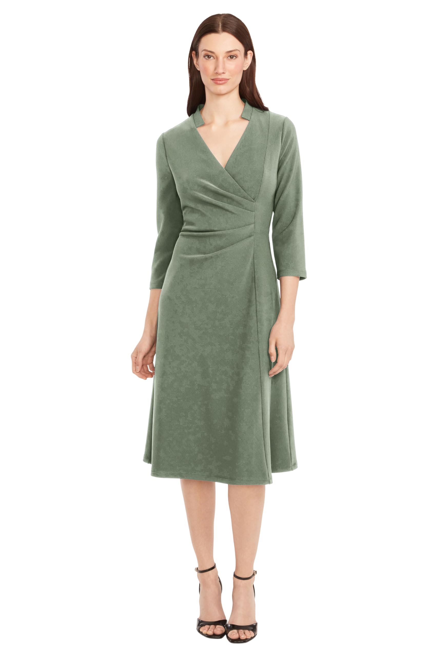 Maggy London V-Neck 3 4 Sleeve Wrap Midi Professional Work Dresses for Women