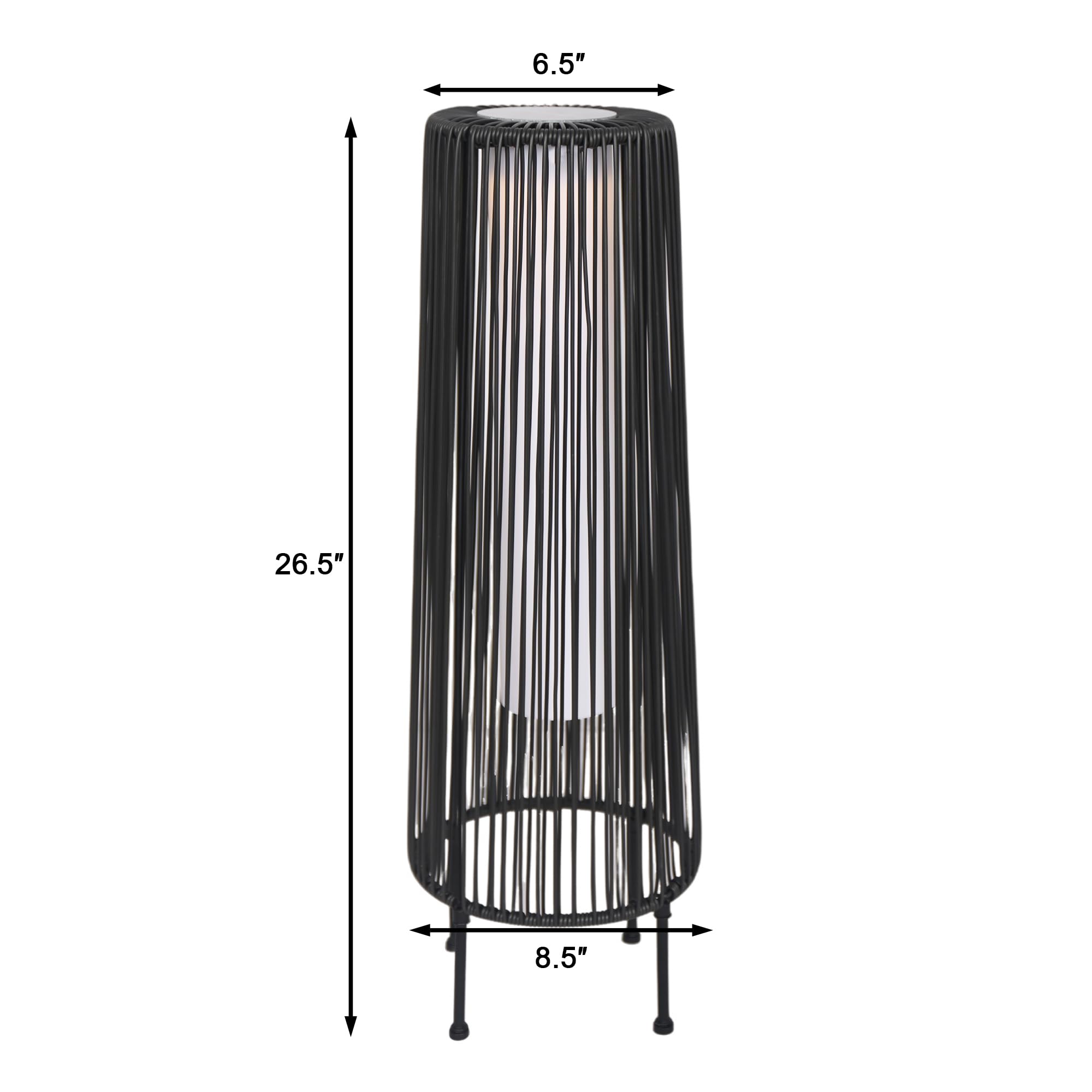 Outdoor Solar Floor Lamp,Patio Waterproof Standing Lamp,Hand Woven Ratten Lampshade Floor Lamp for Garden?Yard,Porch,Lawn-Black
