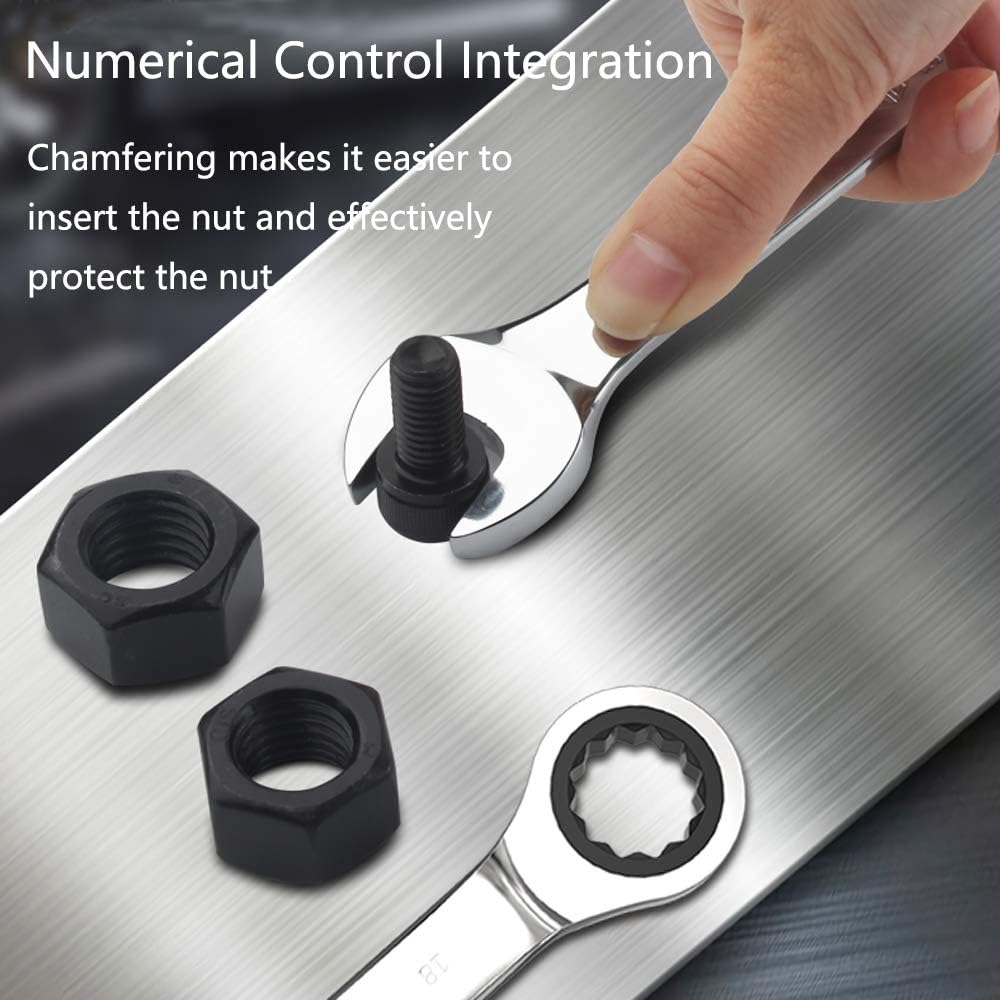 🔥 CHUANRUI 8-piece Ratcheting Combination Wrench Set, Chrome Vanadium Steel, Metric, 8mm to 17mm, with Carrying Pouch