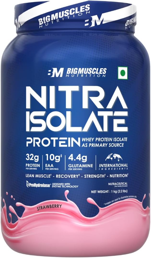 Nitra Isolate [1kg, Strawberry] | 32g Protein | 10g EAA | Whey Protein with ProHydrolase Enzyme Tech. For Faster Absorption | Improved Strength, Faster Recovery & Muscle Building