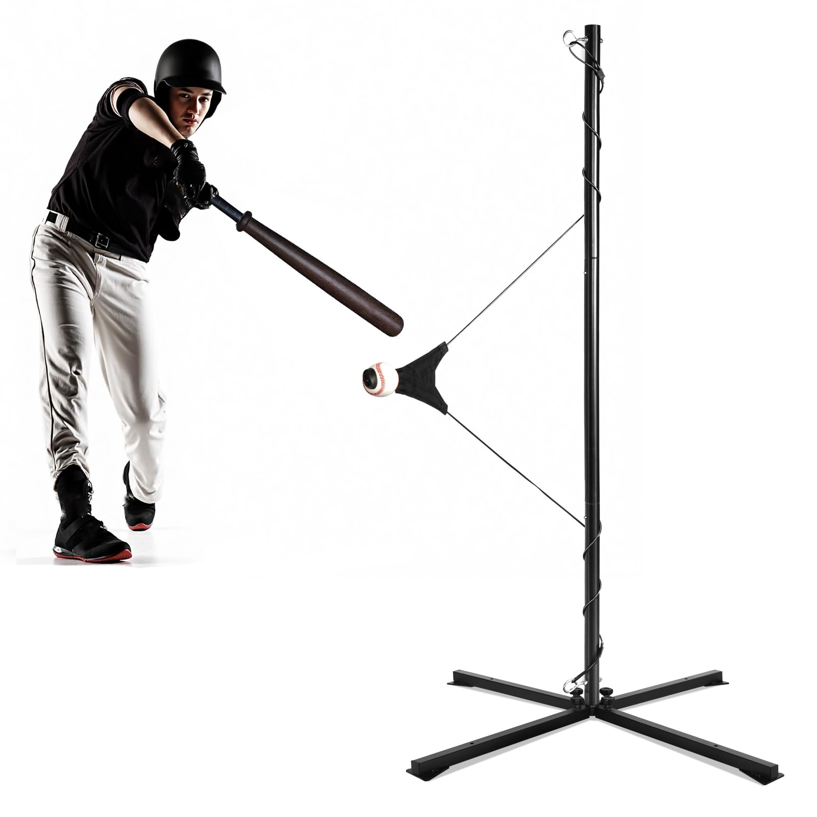 Portable Hitting Trainer For Baseball&Softball,Auto-Reset Baseball Swing Trainer With Real Ball And Stand, Adjustable Baseball Training Station,Softball Swing Trainer Solo Practice Improve Power,Speed