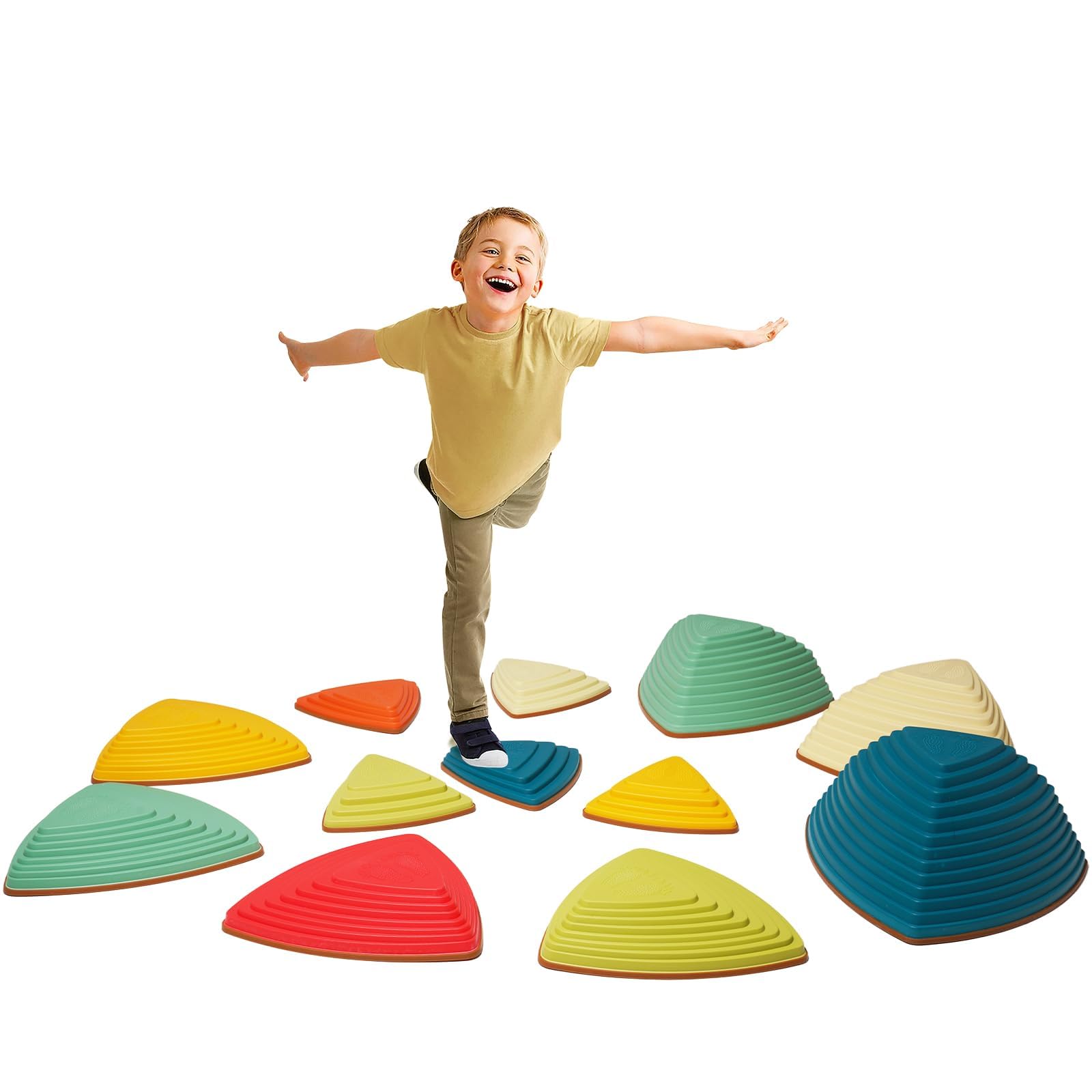 12 PCS Kids Balance Stepping Stones - Non-Slip Sensory Play Toys For Indoor/Outdoor Obstacle Course