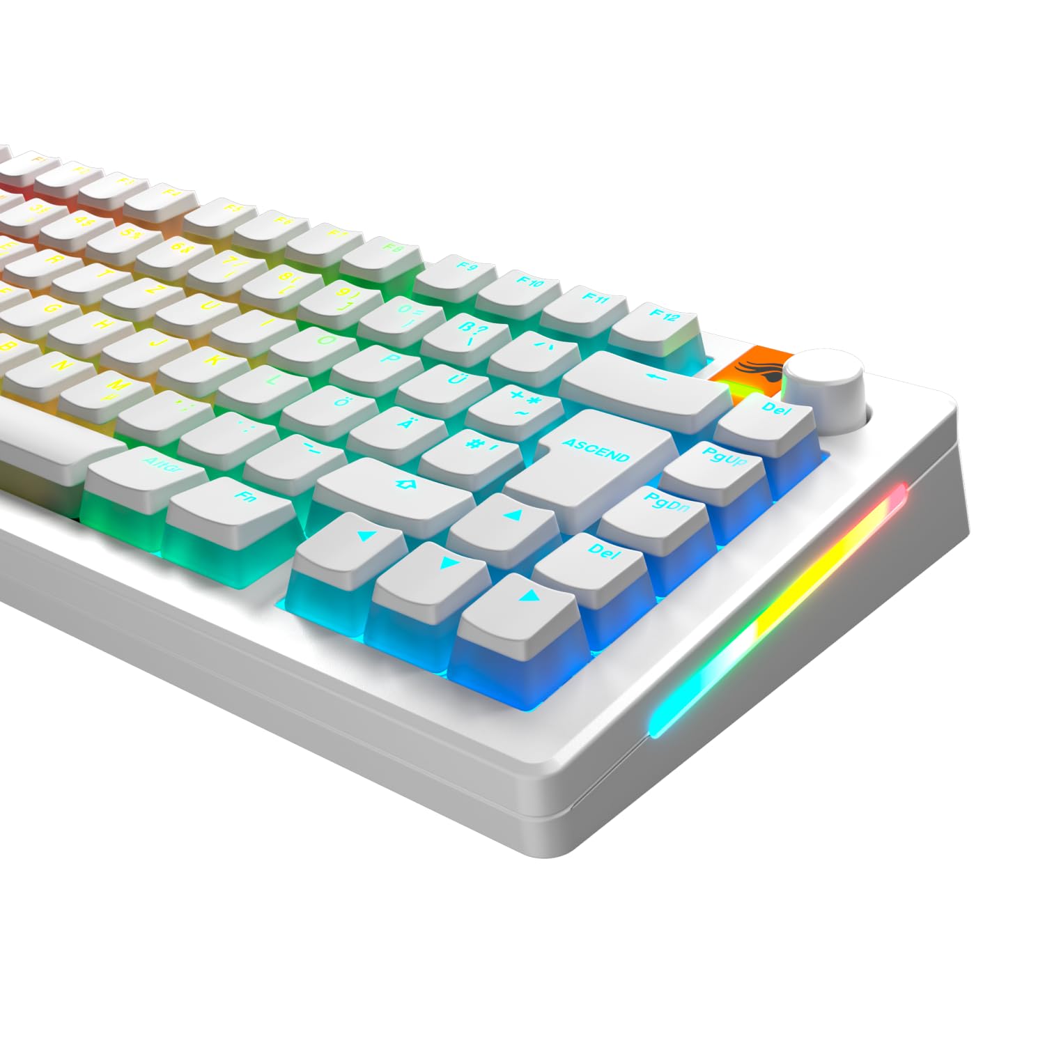 Glorious Gaming - GPBT Aura RGB : Pudding-Style-, Double-Shot PBT, lichtdurchlässig, für mechanische 100%-, 75%-, 65%- und 60%-Spezialtastaturen, Weiß, Deutsche QWERTZ-Belegung