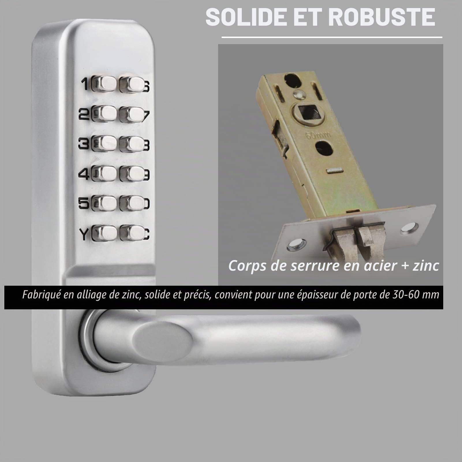Verrou a Code Mecanique, Serrure de Porte sans Clé Numérique Verrou de Sécurité par Mot de Passe Serrure Code Électronique Étanche pour Bureaux Maison
