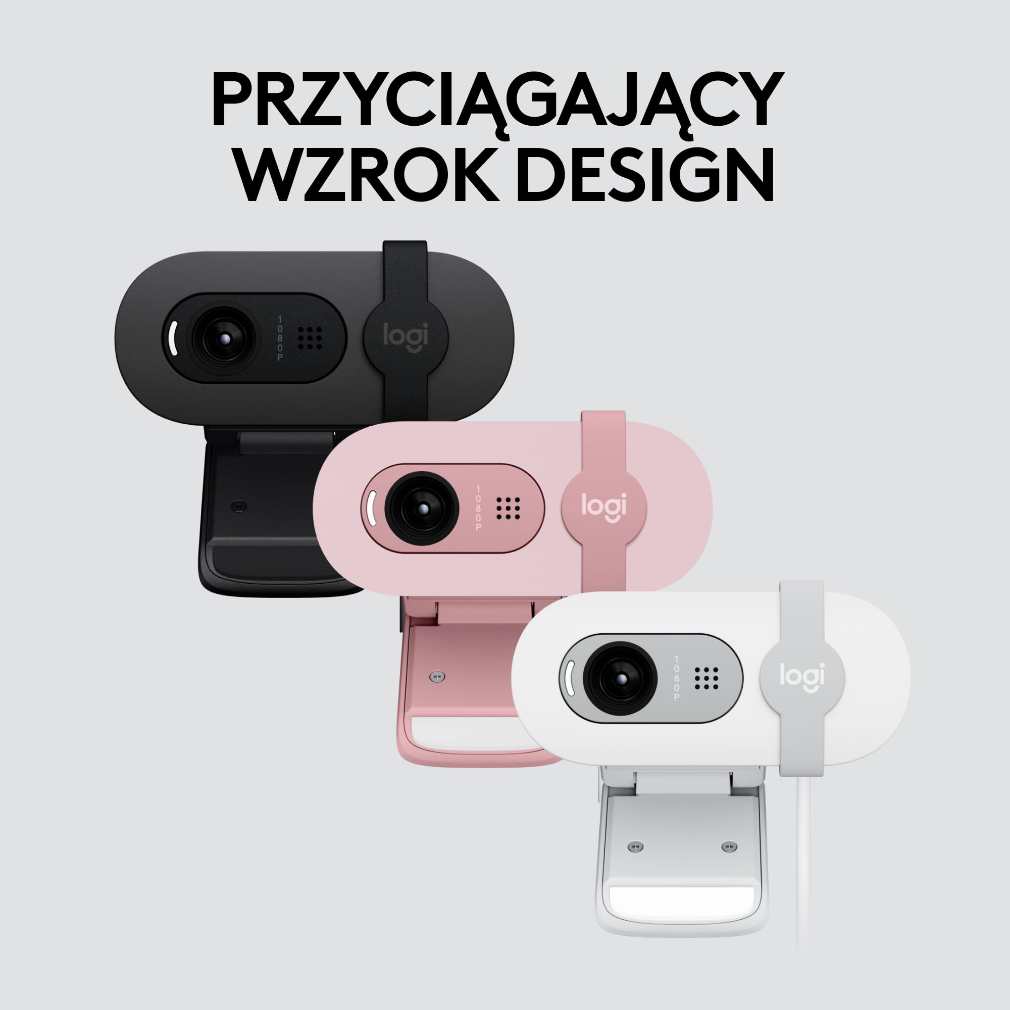 Logitech Brio 100 Full HD Kamera do spotkań i streamowania, automatyczny balans światła, wbudowany mikrofon, osłona migawki, USB-A, do Microsoft Teams, Google Meet, Zoom i innych - Biały