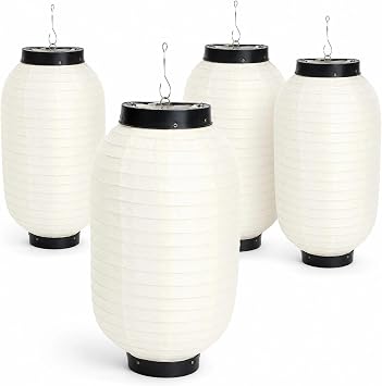 LOGOFUN 4Pcs Japanese Style Hanging Lantern 8 Inch | Paper Material; Waterproof; For Sushi Bar Traditional Restaurant Indoor Outdoor Decoration; White