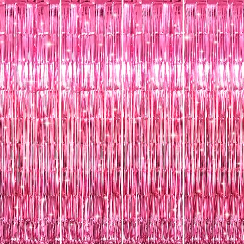 Cortinas metálicas de flecos GOER 4 packs 3.2x8.2 ft rosa miniatura 1