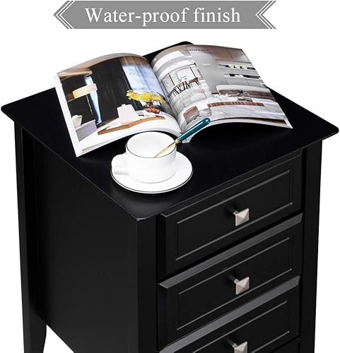 Miniatura 32 de Bonnlo Mesita de noche blanca con 3 cajones, moderna mesita de noche para dormitorio con perillas de metal, mesita de noche de madera, mesa auxiliar