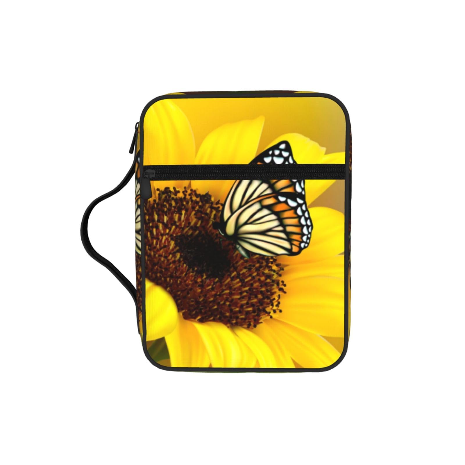 Yellow Sunflowers With Red Butterfly Bible Cover Case Waterproof Bible Bag With Handle Organizer Storage Book Cover For Bible Study