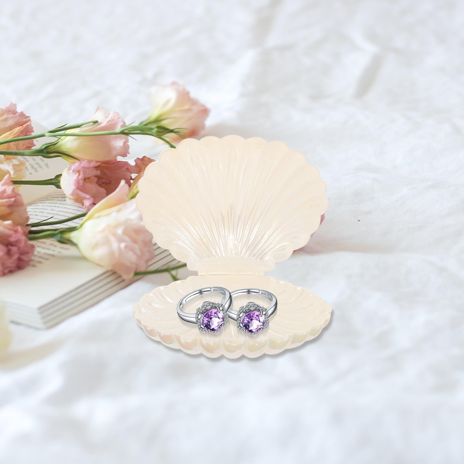 Bandeja organizadora de joyas y soporte para llaves, diseño de concha rosa, material plástico duradero, solución de almacenamiento versátil para accesorios, decoración del hogar y regalos