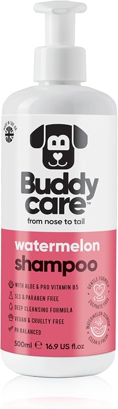 Shampoo para Cães Buddycare com Aloe Vera e Pró-vitamina B5, Melancia, 500 mL