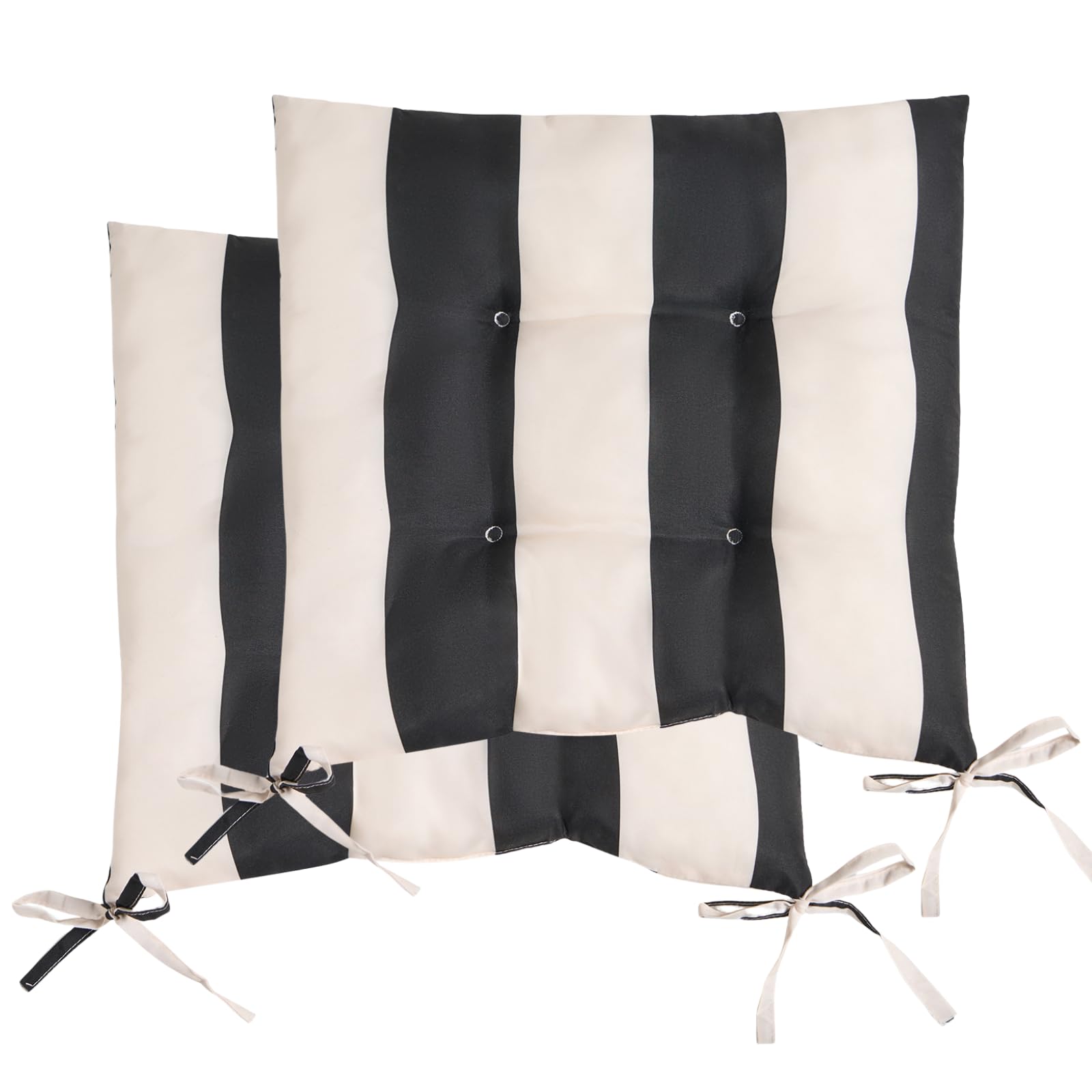 Ohs Black/Cream 2 Pack Seat Pads Garden Chair Cushions Stripe, Soft Comfy Indoor Outdoor Seat Cushions With Ties For Garden Furniture Bistro Chairs Kitchen Dining Chair Cushions, Monochrome - 40 X 40Cm