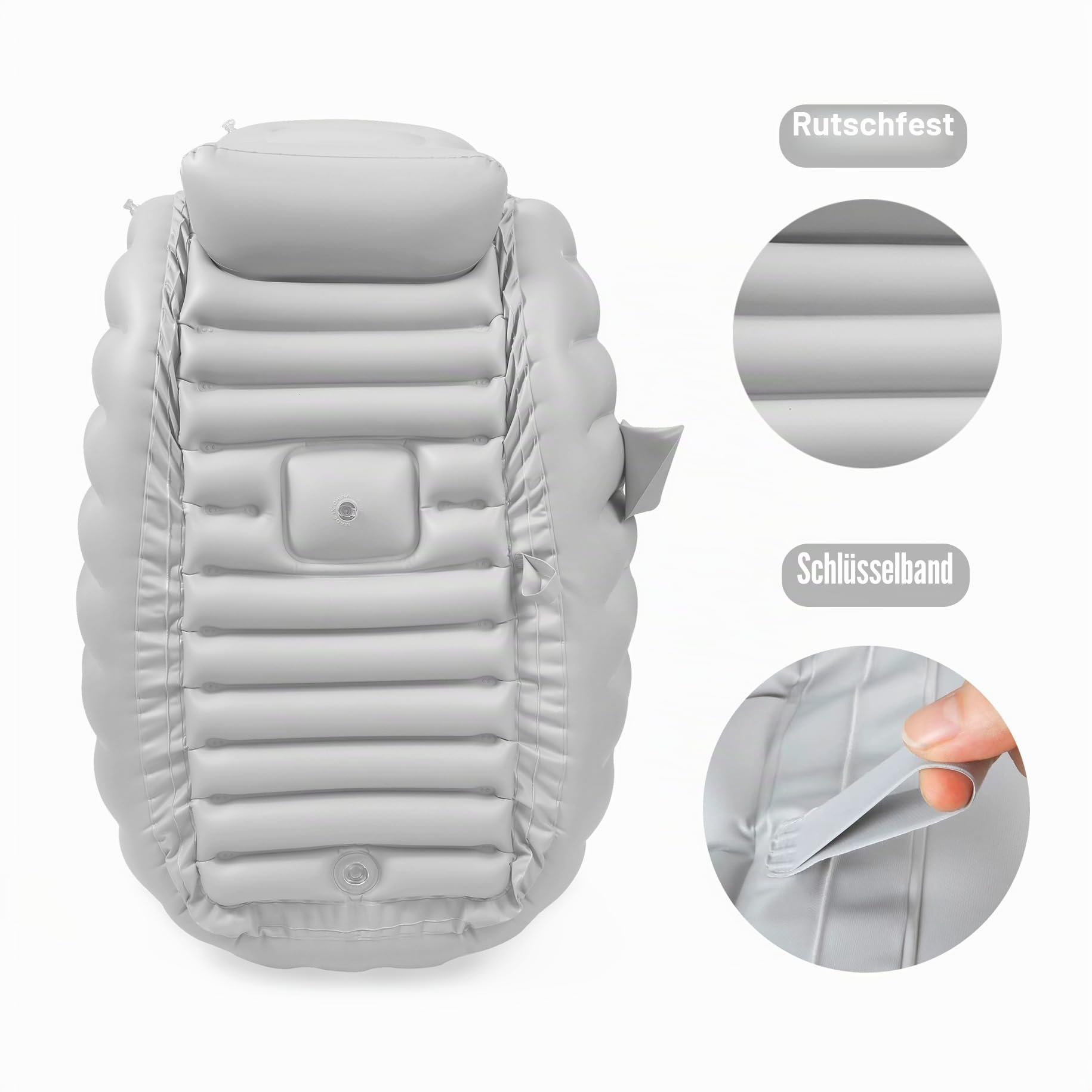 PandaEar Baby Badewanne aufblasbar (98x64x28cm) - Faltbare Reisebadewanne für Babys 0-36 Monate, Rutschfest & Ergonomisch, inkl. Fußpumpe & Seitentasche, BPA-frei, Modernes Grau