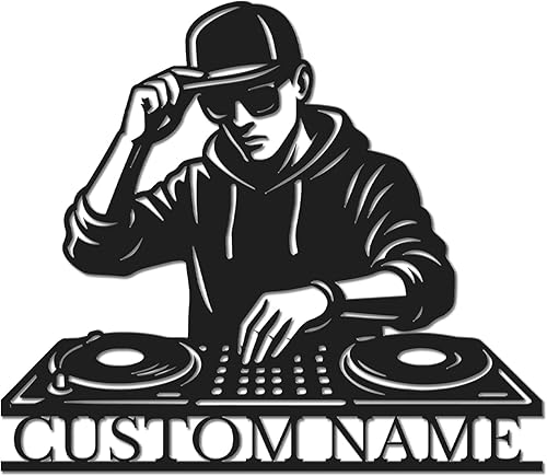 Letrero de metal personalizado para DJ, arte de pared musical con nombre personalizado, decoración de estudio de disc jockey, regalo temático de