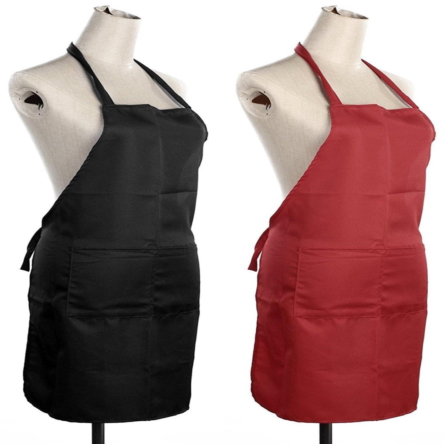 Exporthub Waterproof Kitchen Apron (Set of 2 Piece) Black and Red Apron…