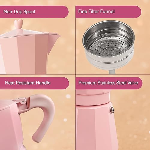 Miniatura 6 de HARIRA Cafetera de 9 tazas de café de estilo italiano y cubano, cafetera de aluminio duradera con mango ergonómico, rica infusión aromática,