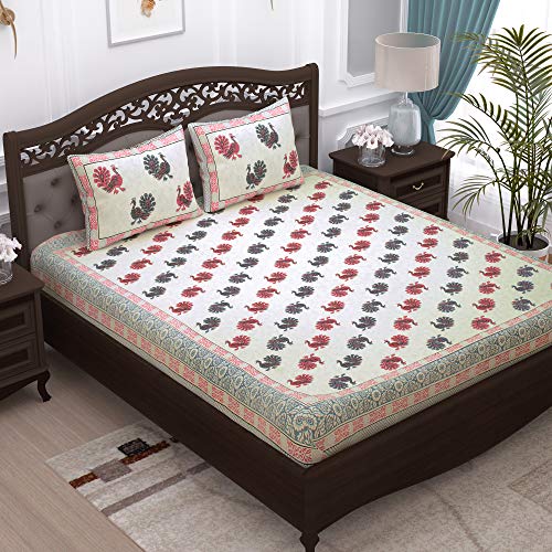 Image of Story@Home Pandora Collection 152 TC 100% Cotton Double Bedsheet with 2 Pillow Covers (90 X 108 Inch, White & Pink)