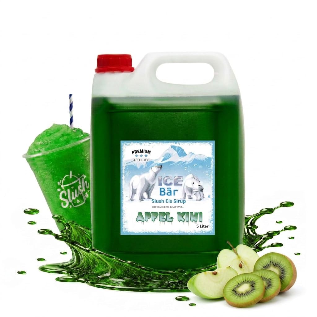 ICE Bär SLUSH Granizado 12 variedades afrutadas, 5 litros de concentrado, Sabor manzana kiwi, granizador de hielo para máquina de hielo de bricolaje 5L (Paquete de 1)