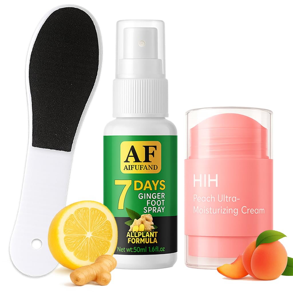 Pedicure Foot Care Kit 3 Piece – Includes Ginger Foot Spray, Callus Remover & Moisturizing Anti Crack Cream Stick, Care Kit for Women & Men, Perfect for Dry Cracked Feet