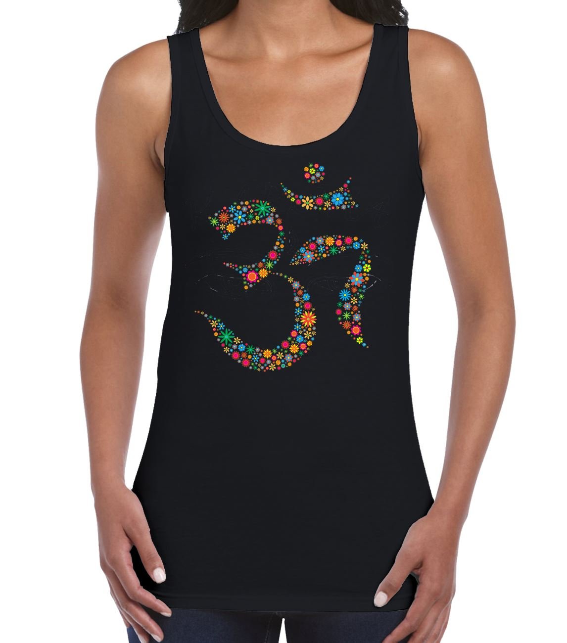 Tribal T-Shirts Womens Floral Om Symbol Yoga Vest Vest Top (Small, Black)