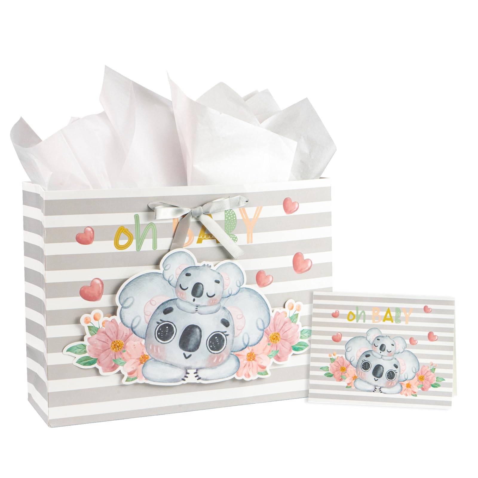 Loveinside 1 x Baby Koala Gift Bag with Tissue Paper and Greeting Card for Baby Shower, New Parents and More, 16" x 6" x 12"
