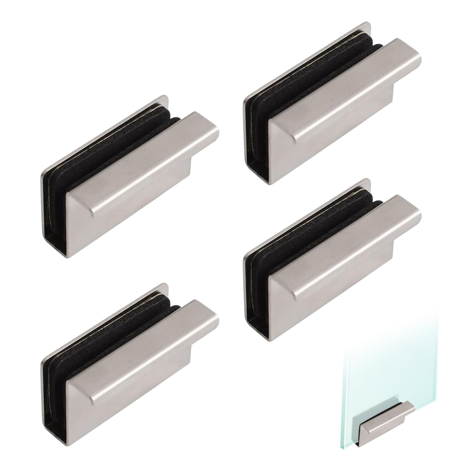 4 maniglie per porta in vetro, maniglia in vetro per porta in vetro, maniglia per porta in vetro, senza bisogno di forare, clip argentati per porte in vetro da 4-6 mm di