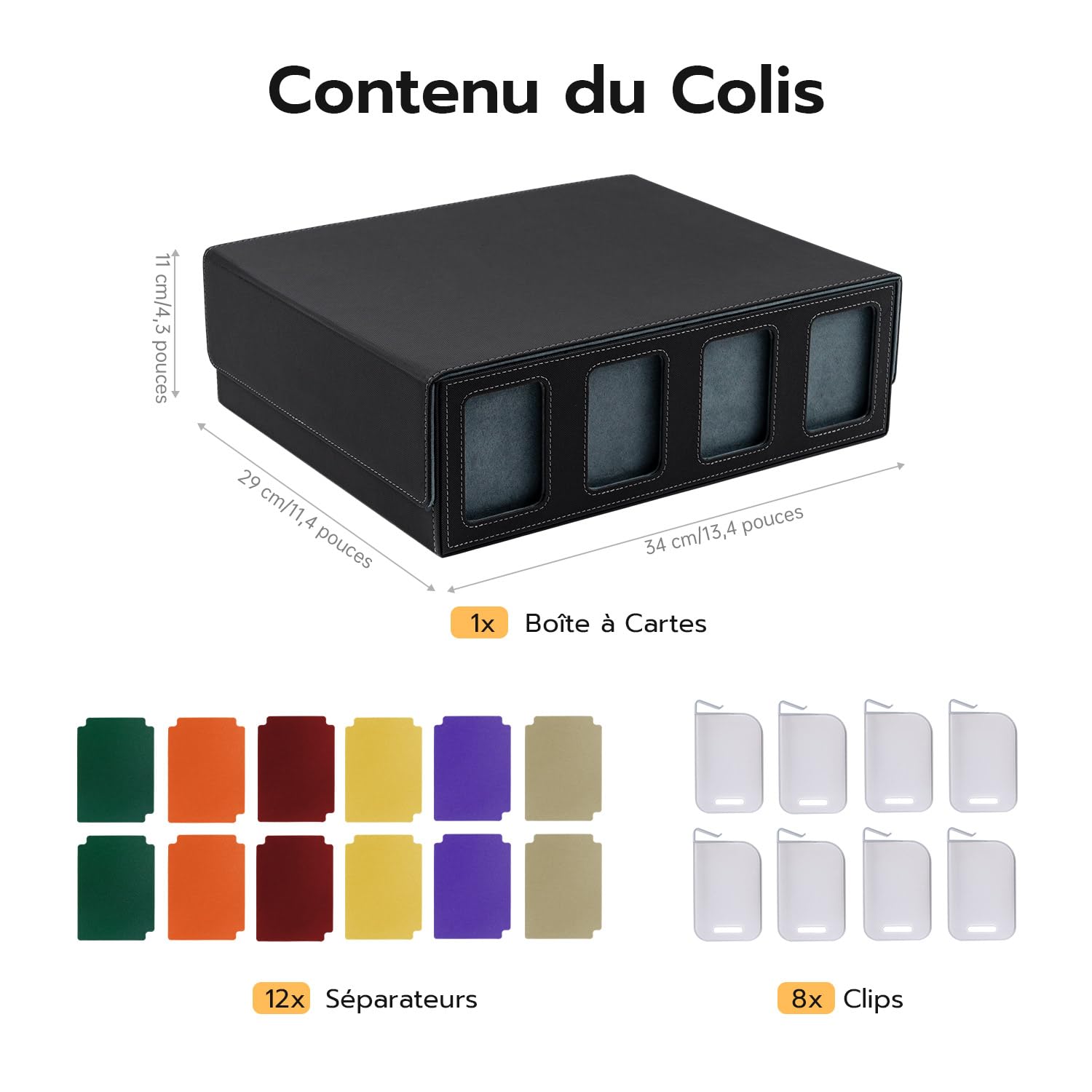 Boîte à Cartes Pour MTG, 4 Rangées Deck Box Pour plus de 3200 cartes, Boîte à Rabat Magnétique Avec Cuir Pu Pour Cartes Magic Commander TCG avec 12 séparateurs multicolores et 8 clips – Noir