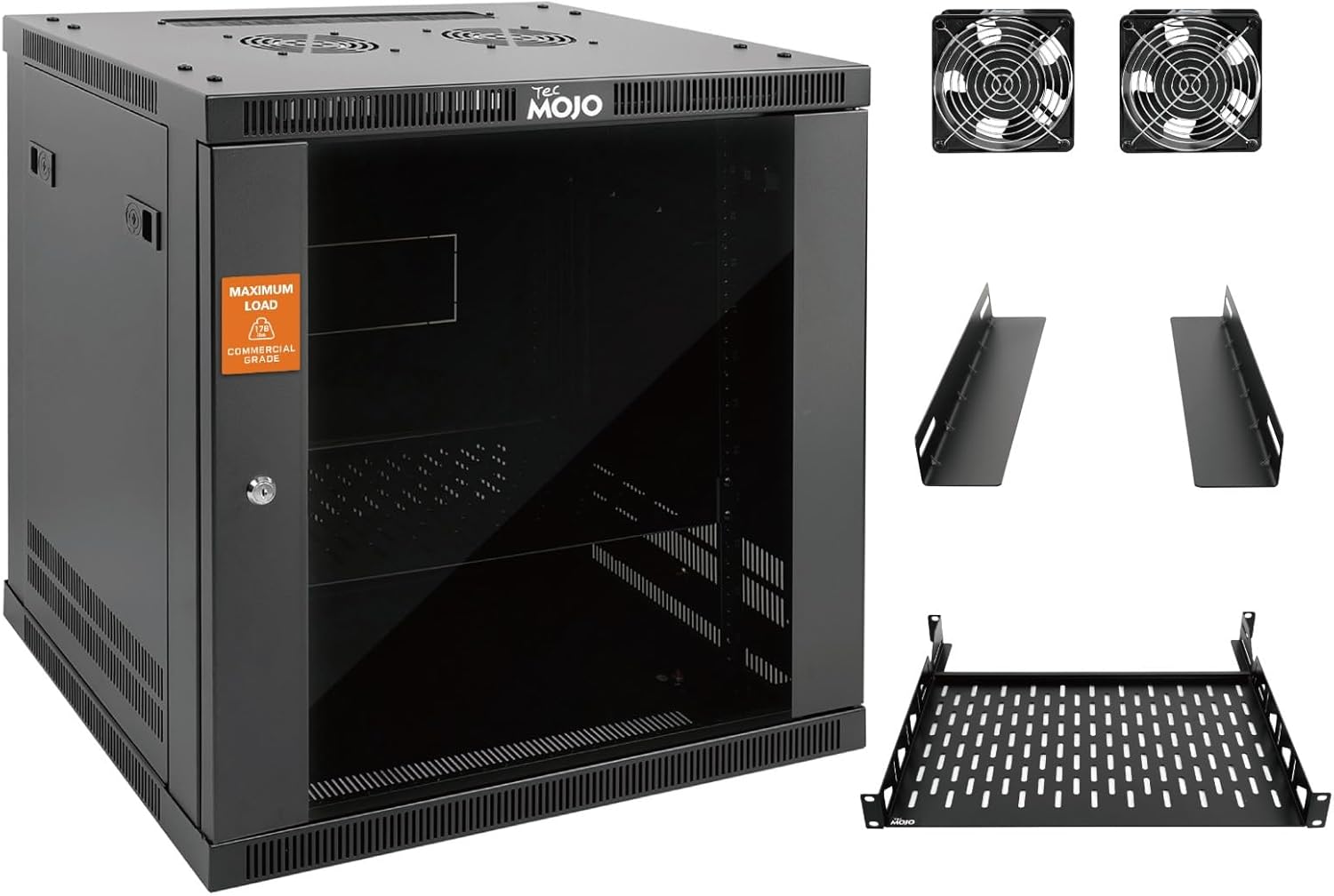Elite Collection 12U Wall Mount Rack Cabinet with Glass Door – Heavy-Duty, 176 Lbs Capacity