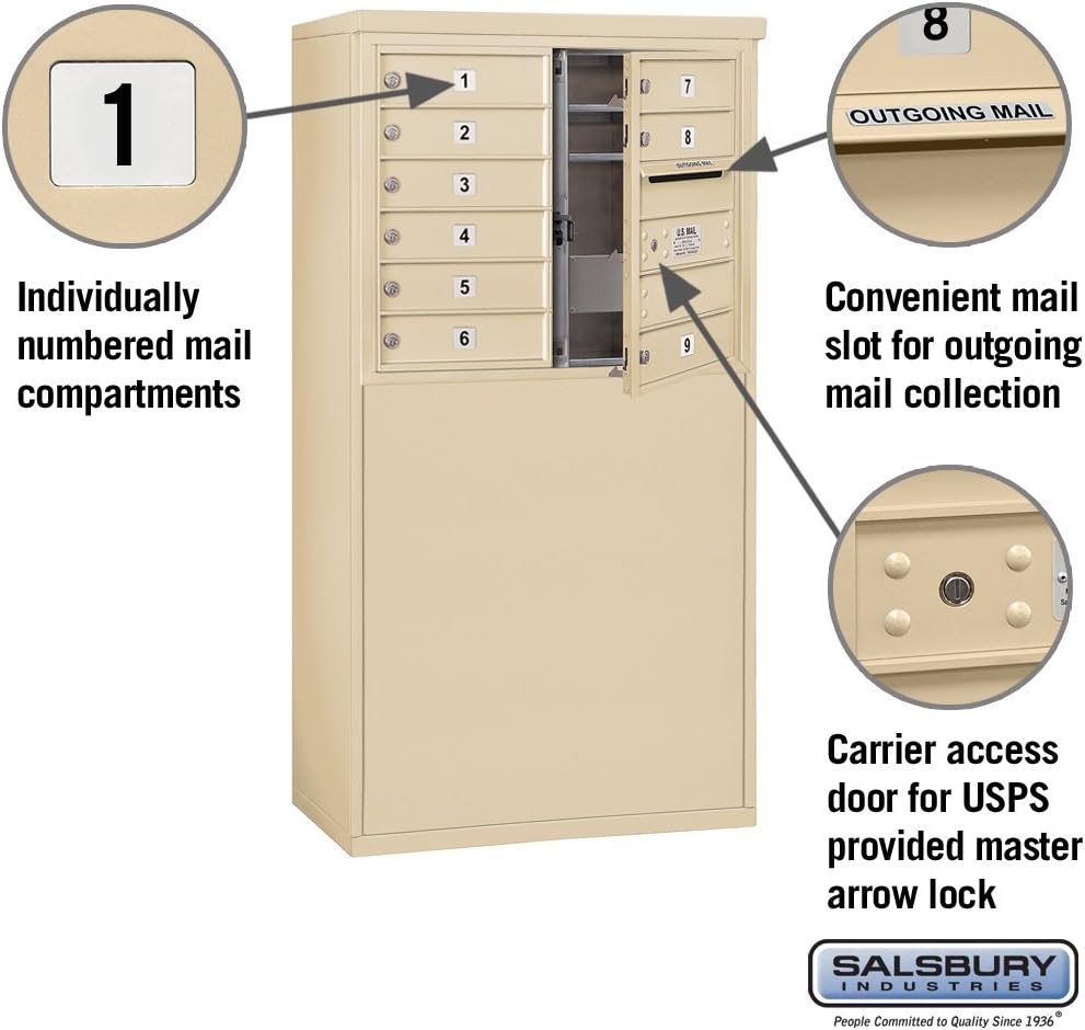 Salsbury Industries 3906D-09SFU Free Standing Horizontal 4C Mailbox, Sandstone